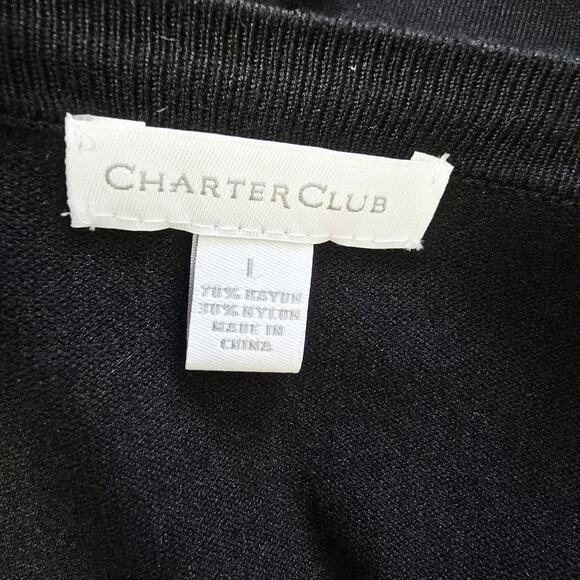 Charter Club Cardigan Sweater Size L Black Button Down Preppy Classic Stretch - Picture 4 of 5